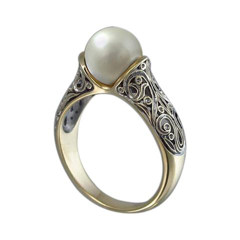 Fashion Imitation Pearl Ring Jewelry Elegant Vintage Pattern Wedding Ring for Women Accessories Party Women's Rings ► Photo 1/6