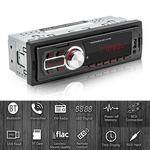 Car Radio Stereo 1Din Bluetooth FM Audio Head Unit Player MP3/USB/TF/AUX  In-Dash