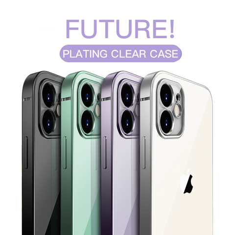 LOVECOM Plating Square Phone Case For iPhone 12 Mini 12 11 Pro Max XR XS Max 7 8 Plus Ultra Thin Soft TPU Clear Back Cover Case ► Photo 1/6