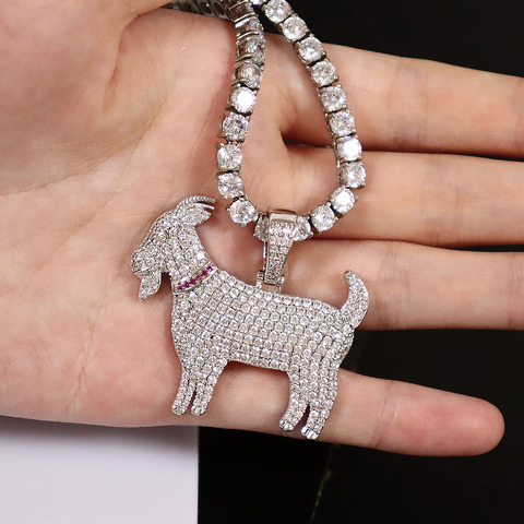 D&Z Shiny Trendy Goat Animal Pendant Necklace Charms For Men Women Gold Silver Color Cubic Zircon Hip Hop Jewelry Gifts ► Photo 1/6