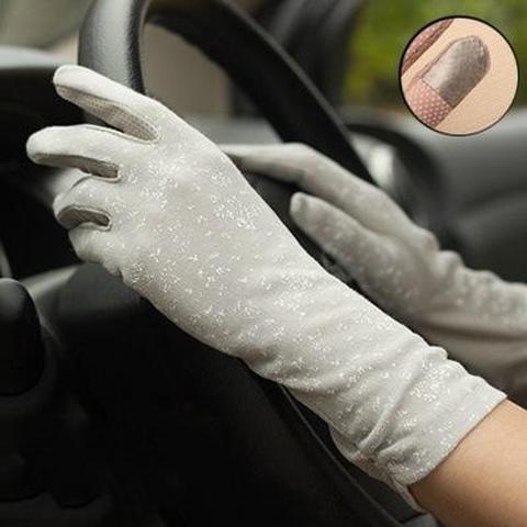 Stretch Anti UV Driving Gloves Solid Color Mid-long Sunscreen Gloves  Breathable