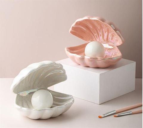 Ceramic Night Light Desktop Decoration Shell Light European Style Bedside Lamp Pink ► Photo 1/6