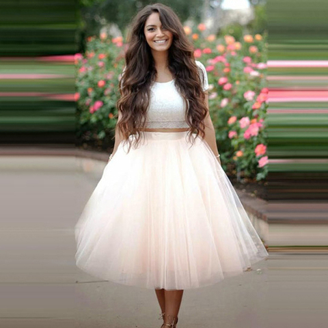 7 Layered 65cm Knee Length Tutu Tulle Skirt Womens High Waist Elastic Pleated Skirts Wedding Bridesmaid Ball Gown Skirt ► Photo 1/6