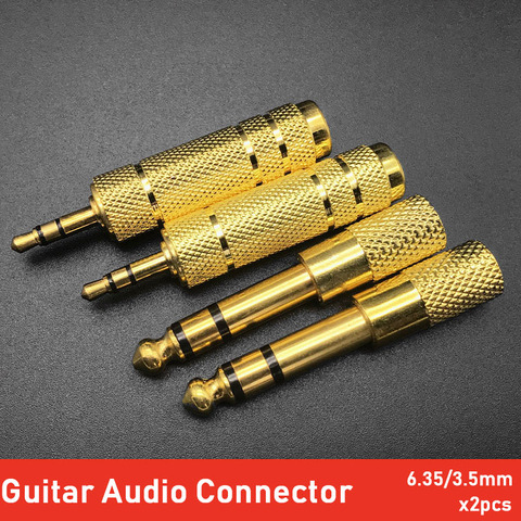 2pcs Guitar Amplifier Microphone 3.5 Female to 6.5/6.35 Male Stereo Audio Connector Adapter Plug Thread Gold ► Photo 1/6