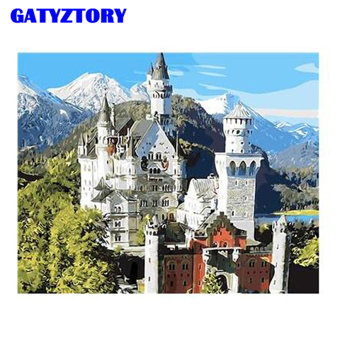 GATYZTORY White castle DIY oil Painting By Numbers figures manually fill in the color for home Decors ► Photo 1/6