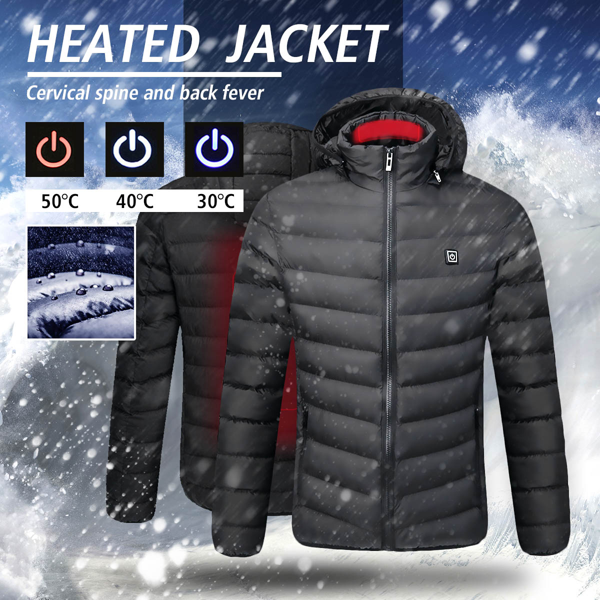 NEW Waterproof Heated Jackets Down Mens Outdoor Coat USB Electric Heating Hooded Jackets Warm Winter Windproof Thermal Coat ► Photo 1/6