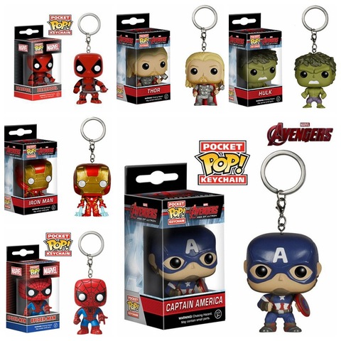 FUNKO POP Original Marvel Avengers Pocket Keychain IRON-MAN SPIDER-MAN BATMAN Deadpool PVC Action Figure Model Toys For Children ► Photo 1/6