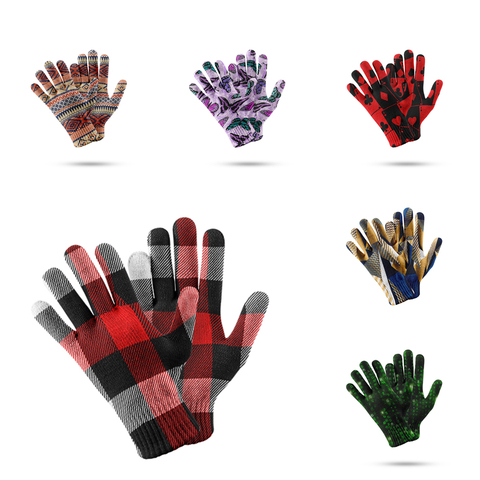 Fashion 3d Printed Check Pattern Warm Gloves Mobile Phone Touch Screen Five Finger Mitten Women Winter Ski Non-Slip Glove ► Photo 1/6