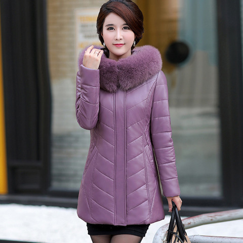 Fox Fur Collar  Leather Coat Winter 2022 Fashion Sheepskin Jacket Thicken Warm Hooded Camel Tops Long Outerwear Female ► Photo 1/6