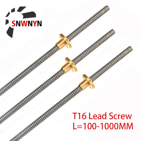 T16 Lead Screw 100mm 150 200 250 300 350 400 450 500 600 1000mm Picth 4mm Lead 4mm Trapezoidal Screw With Brass Nut ► Photo 1/6