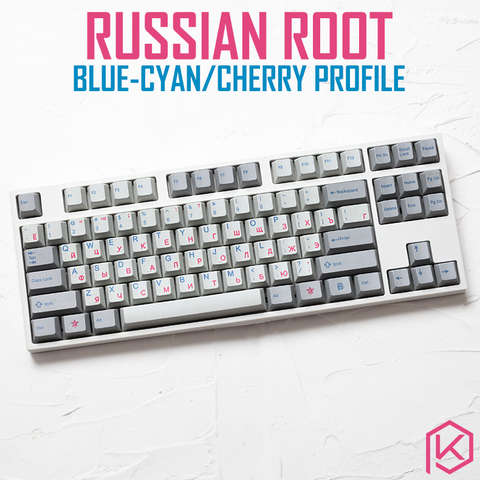 kprepublic 139 Russian root Russia font language blue cyan Cherry profile Dye Sub Keycap PBT for gh60 xd60 xd84 tada68 87 104 ► Photo 1/4