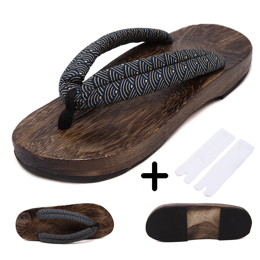 Man Wooden Outdoor Slippers Beach Wear Flip Flops Japanese