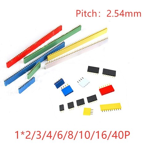 10PCS 2.54mm Single Row Female Pin Header Connector 2/3/4/6/8/10/16/40p Strip Pinheader PCB Board colourful socket For Arduino ► Photo 1/4