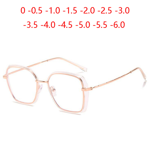 Gold Pink Frame Polygon Myopia Glasses Finished Women Men Metal Oversized Prescription Eyeglasses Diopter 0 -0.5 -1.0 To -6.0 ► Photo 1/6