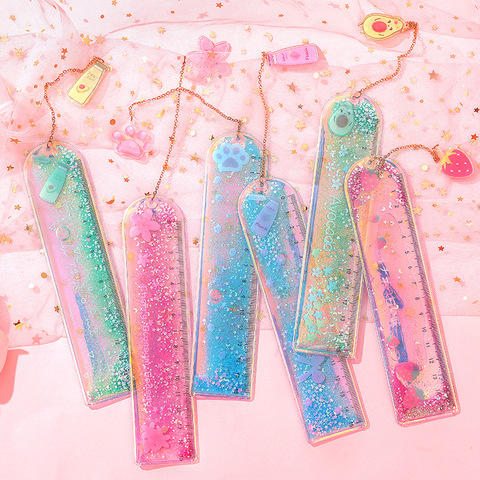 1 Pcs/lot Oil Flow Sand Bookmark Rulers Kawaii Laser Girl Drawing Template Lace Sewing Ruler Stationery Office School ► Photo 1/6