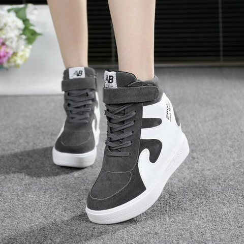 NEW Thick Platform Sneakers Casual Lace-Up Wedges High Heel Womens Sport Shoes Outdoor Black Red Platform Vulcanize Shoes Women ► Photo 1/6