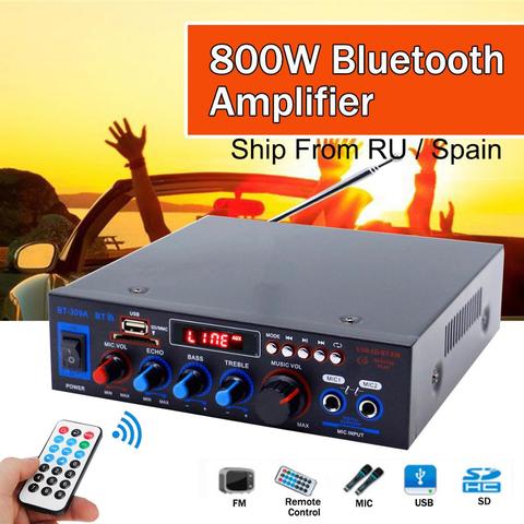HIFI 2CH 800W Power bluetooth Audio Amplifier 12/220V Home Theater Amplifiers Audio with Remote Control Support FM USB SD Card ► Photo 1/6