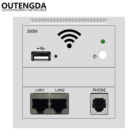 300Mbps 2*RJ45 LAN RJ11 Phone port with 5V USB in wall wifi access point Embedded 86-type Panel AP wireless router white gold ► Photo 1/6