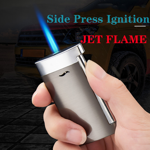 ZINC ALLOY plating butane gas lighter direct blue jet flame spray gun side press ignition fire metal cigar lighter smoking gift ► Photo 1/6