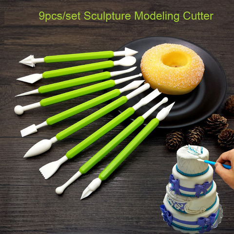 9pcs/Set Sculpture Sugar Modeling Cutter Smoother Polymer Clay Mold Fondant Flower Gum Paste Decorating Pen Tool Kit ► Photo 1/6