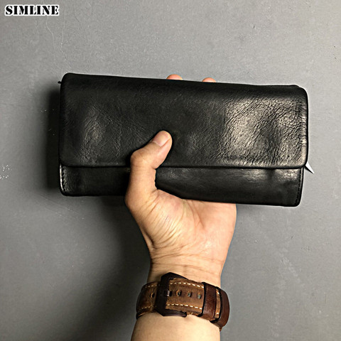 Genuine Leather Wallet For Men Women Luxury Vintage Long Wallets Purse Clutch Bags Card Holder With Zipper Coin Pocket Phone Bag ► Photo 1/6