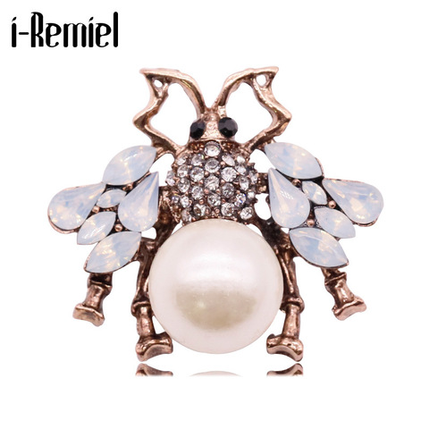 New Rhinestone Bee Brooch for Women Pearl Insect Lapel Pins Fashion Hijab Pin and Brooches Jewelry Corsage Clothing Accessories ► Photo 1/6
