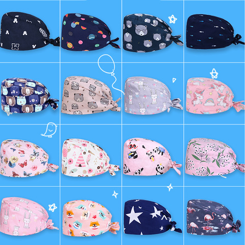 Clearance Pattern Scrub Cap Printing Working Hat 100% Cotton Women Men Beautician Dust Proof Cooking Chef Caps ► Photo 1/6