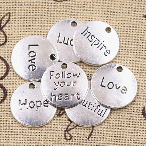 6pcs Charms Follow Your Heart Love Luck Hope Inspire 20x20mm Antique Silver Color Pendants Making DIY Tibetan Finding Jewelry ► Photo 1/5