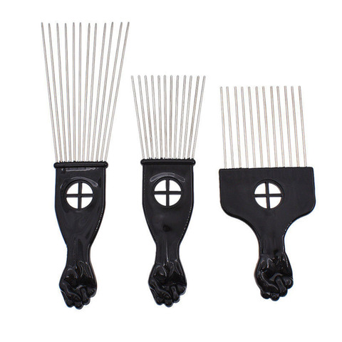 3 Size Black Fist Afro Metal Comb African Hair Pik Comb Brush Salon Hairdressing Hairstyle Styling Tool  Hair Care Comb ► Photo 1/6