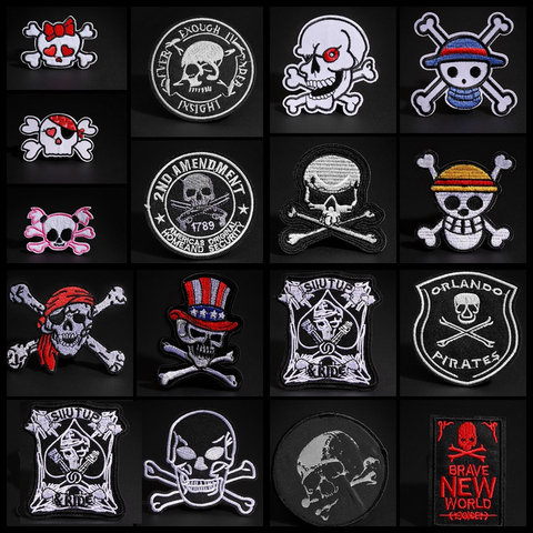 Skeleton Skull Patches for Clothing Punk Biker Patch Badges Iron On Stickers Cloth Patch Embroidered Decorative DIY Jacket Jeans ► Photo 1/5