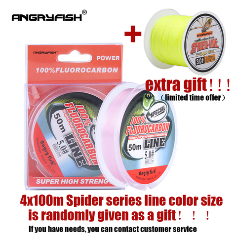 Angryfish Fluorocarbon Fishing Line  50m Transparent/Pink Super strong Carbon Fiber Leader Line ► Photo 1/6