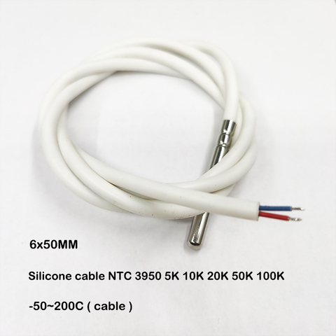 Silicone  6*50MM Waterproof 3950 NTC 5K 10K 20K 50K 100K B3950 NTC Temperature Sensor 10k-+1% 10K NTC Sensor thermistor ntc ► Photo 1/4