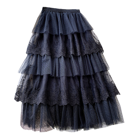 Gentle Lace Cake Skirt Sweet Flower Embroidered Fairy Skirt 2022 New Spring Summer Polka Dot Korean Fluffy Skirt ► Photo 1/6