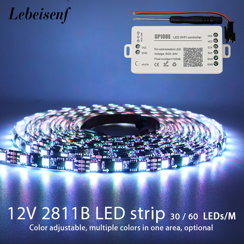 WS2811 RGB Led strip light 5050 SMD addressable 30/60 LED/m external 1 IC control 3 Leds DC12V Led lights with SP108E controller ► Photo 1/6