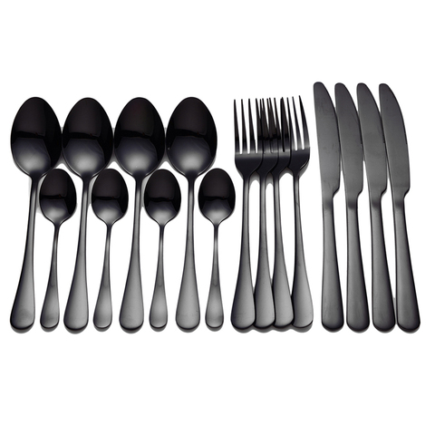 Black Tableware Stainless Steel Cutlery Set Forks Knives Spoons Kitchen Dinner Set Fork Spoon Knife Gold Dinnerware Set 16 Pcs ► Photo 1/6