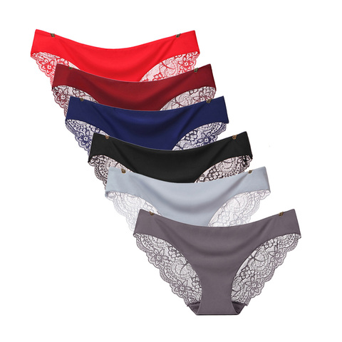 5 Pcs/Lot High Quality Seamless Underwear Womens Solid Color Sexy Lace Cotton Briefs Panties 981 ► Photo 1/6