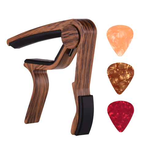 Wood Color Guitar Capo Aluminum Alloy for 6-string Folk Guitar Electric Guitar with 3pcs Random Color Picks For Guitar ► Photo 1/6