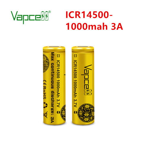 Free shipping Vapcell official original ICR 14500 1000mah 3A 3.7V li ion battery PK 14500p for flashligh lithium cell power tool ► Photo 1/6