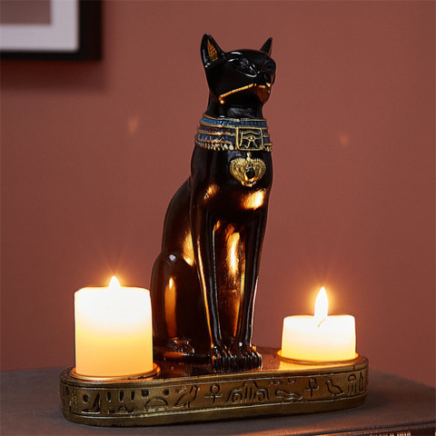 Egyptian Cat Candlestick Resin Candle Holder Figurine Vintage Cat Goddess Bastet Statue Home Office Decoration Wedding Gift ► Photo 1/6
