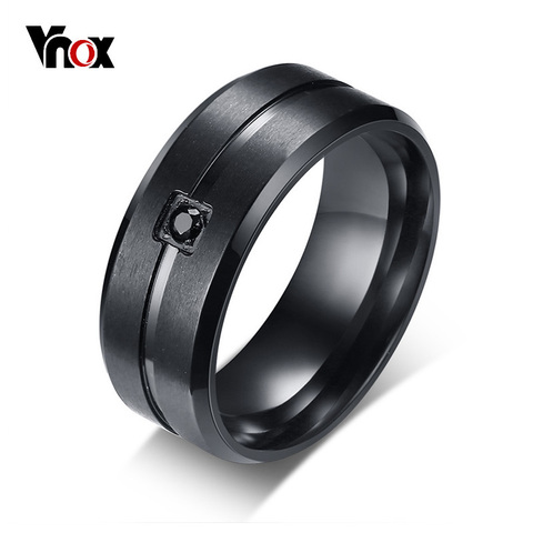 Vnox Men's Wedding Brand Ring Stylish Black Two Lines 8MM Stainless Steel Matte Rings for Men Inlaid AAA Cubic Zirconia ► Photo 1/6