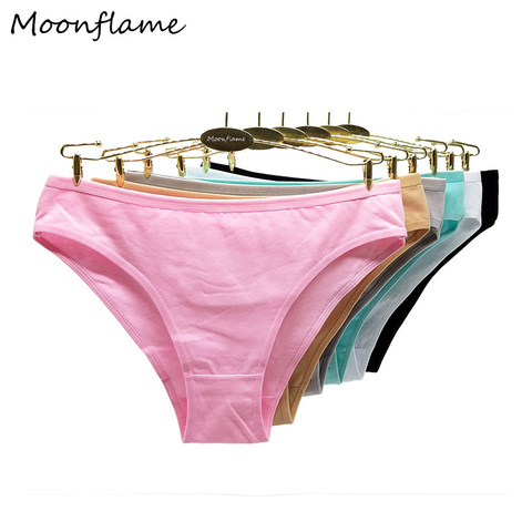 Moonflame 5 pcs/lot 2022 Hot Sale Solid Color Underwear Women Cotton Briefs Panties 89173 ► Photo 1/6