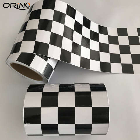 15cm Width Gloss Black White Checkered Racing Flag Sticker Vinyl Self Adhesive Car Wrap Foil Sheet With Air Bubble Free Release ► Photo 1/5