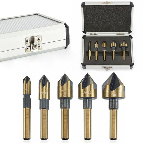 5Pcs/Set Industrial Countersink Drill Bit Tri-Flat Shank Quick Change Kit Tool ► Photo 1/5