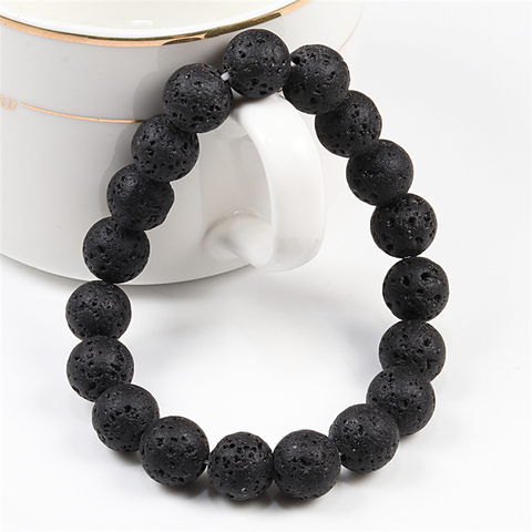 6mm 8mm 10mm Natural Volcanic Stone Beads Bracelets Black Lava Men Bracelet Aromatherapy Essential Oil Diffuser Bangle for Women ► Photo 1/6