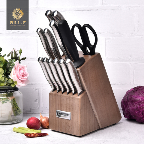 BILL.F 14 Pieces Kitchen Knife Set with Block and Sharpener, Stainless Steel Knives Kitchen Set Including Scissors ► Photo 1/6