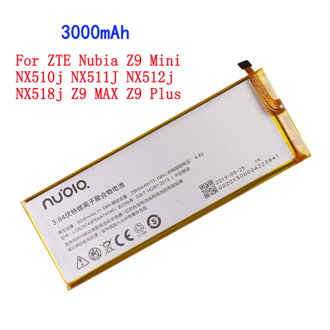 3000mAh Li3829T44P6hA74140 For ZTE Nubia Z9 Mini NX510j NX511J NX512j NX518j Z9 MAX Z9 Plus Battery ► Photo 1/3