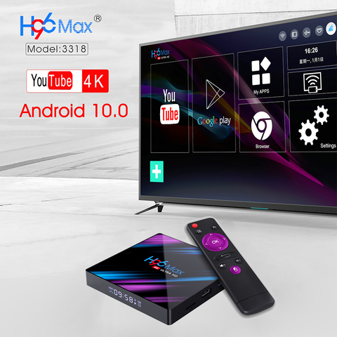 H96 Max Set Top TV Box RK3318 4G DDR3 USB 3.0 Bluetooth 4.0 Android 10.0 9 OS 4K 4096x2160 Smart Penta-Core Mali-450 GPU 2.4G/5G ► Photo 1/6