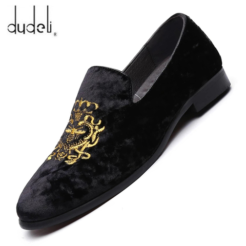 Men's Suede Soft Penny Loafers Embroidered Design Flat Slip-On Formal Men's Velvet Loafer Dress Shoes Size 6~13 chaussure homme ► Photo 1/6