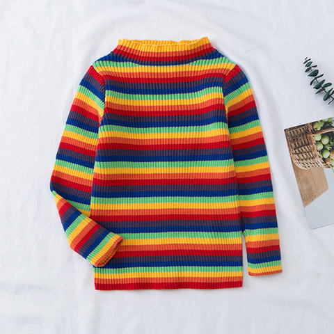 Autumn Winter Girls Sweaters Knit Toddler Kids Pullover Korean Clothes Baby Girl Sweaters Striped Rainbow Children Sweaters ► Photo 1/6