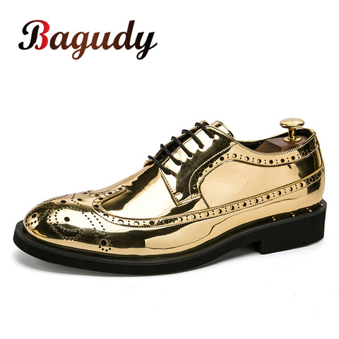 Brand Men Dress Shoes gold Glitter Men Formal Shoes Moccasins Italian Leather Luxury Fashion Wedding Oxford Shoes Men's shoes 46 ► Photo 1/1